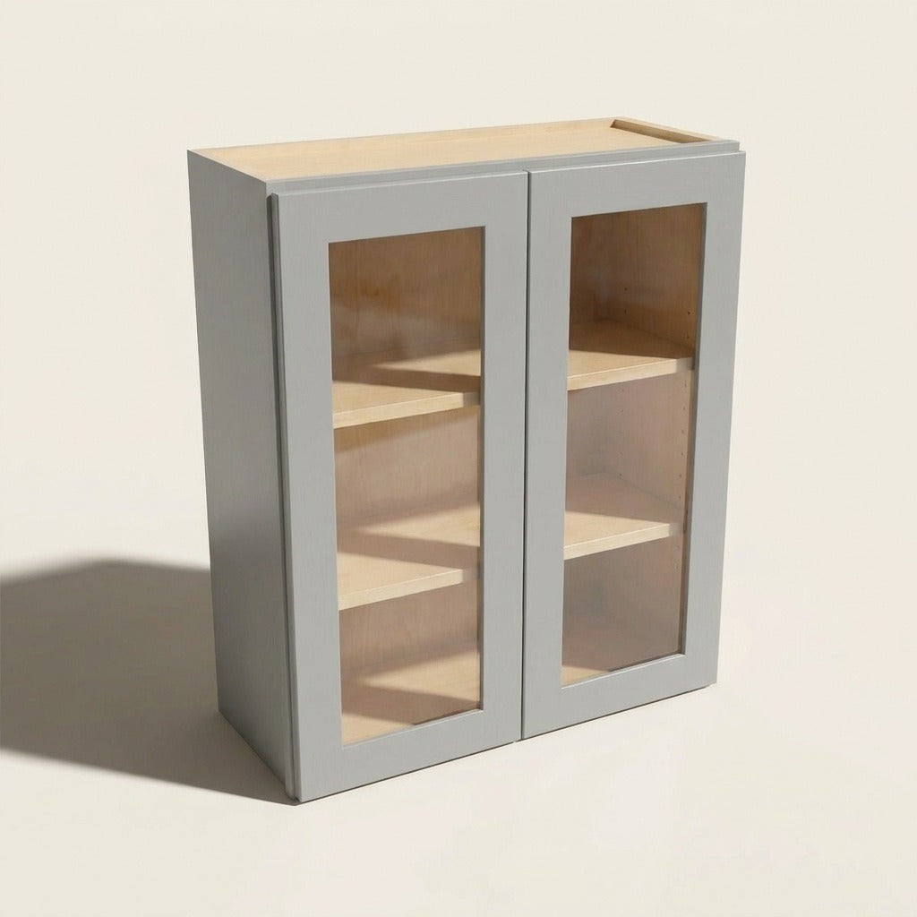 Seaport Light Gray Wall Cabinet with Glass Doors - 36w 30h 12d