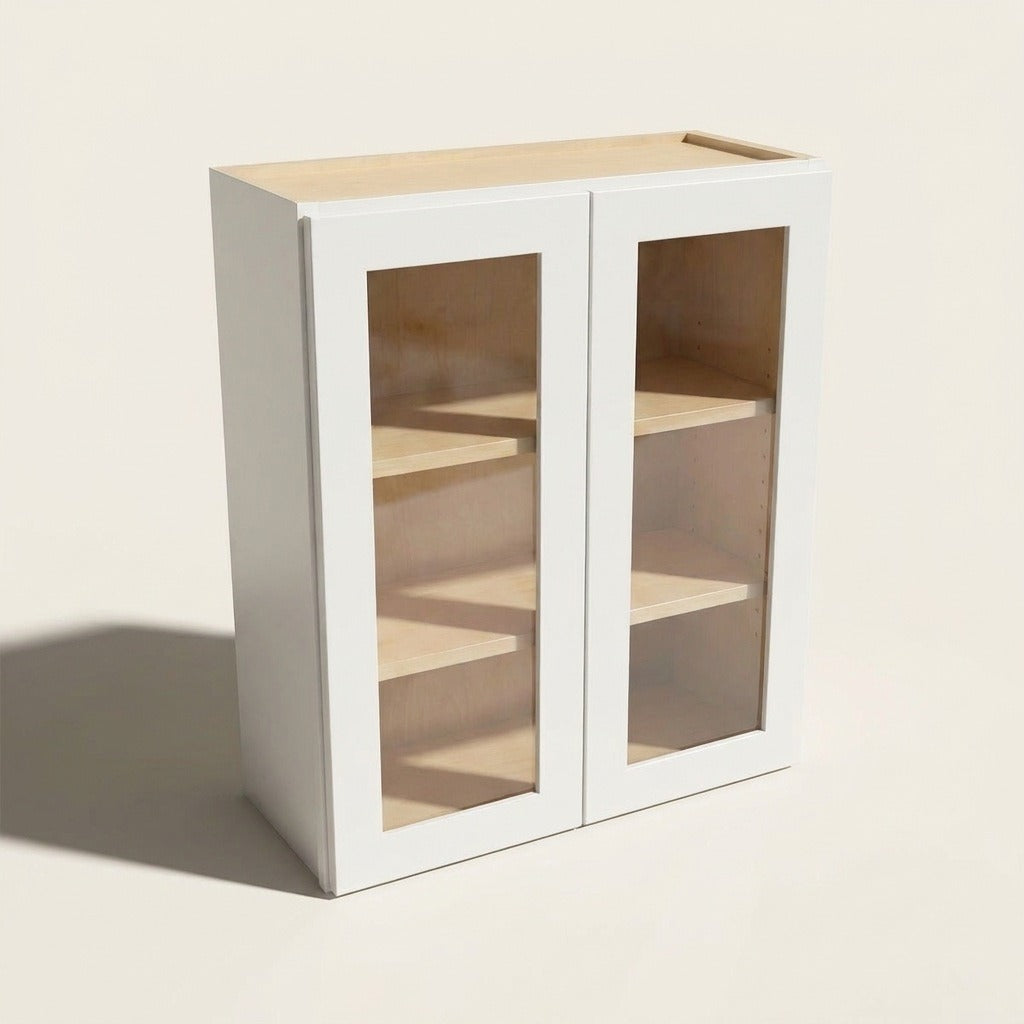 Seaport White Wall Cabinet with Glass Doors - 33w 36h 12d