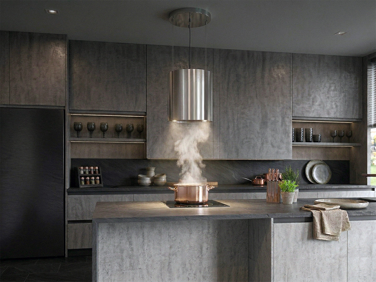 Victory Jupiter ductless cylinder island range hood on cables, view 6